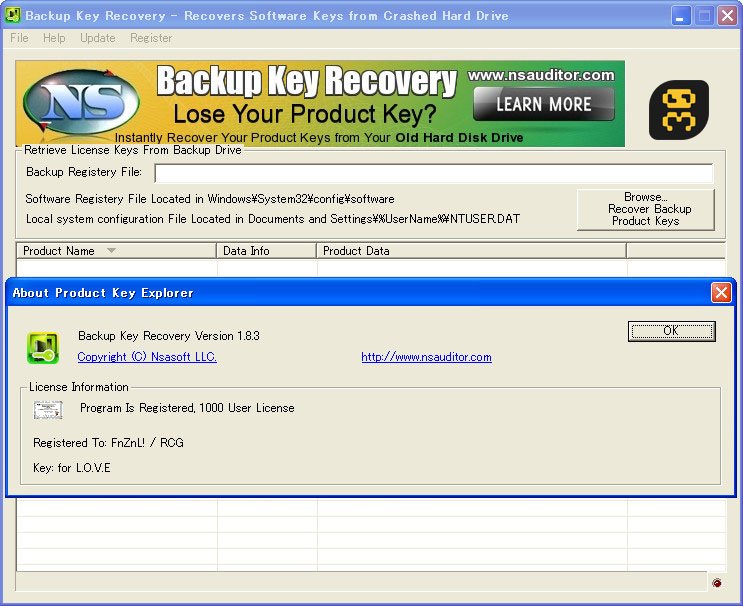 Nsasoft Backup Key Recovery 2.2.3.0 - Backup Serial Applications Crack